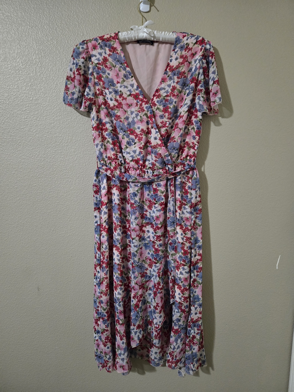 Pretty Garden Floral Wrap Fairy, Garden, Tea, Midi Dress in Pink Size Medium